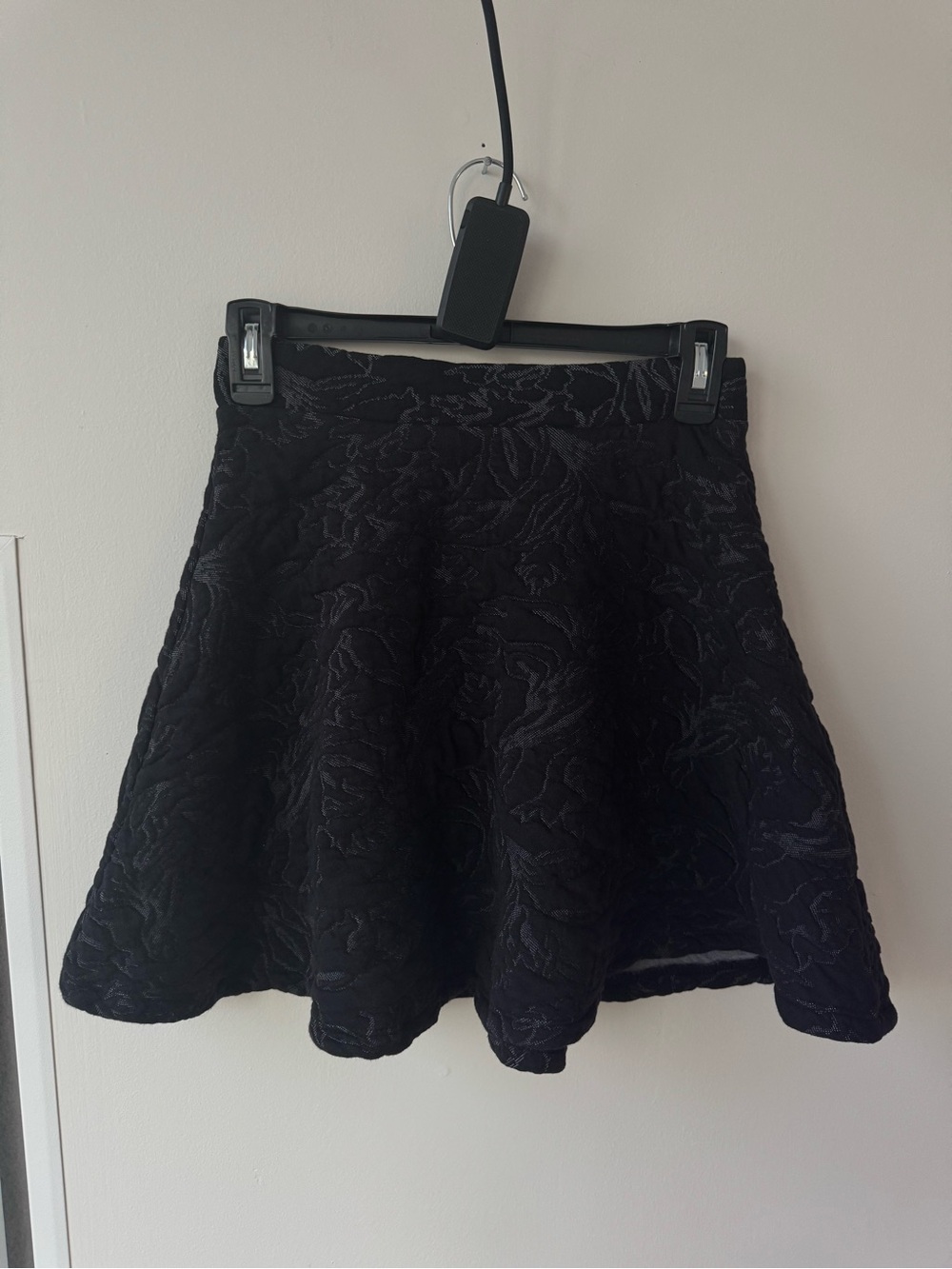 Zara Black Textured A Shape Quilted Skater Mini Skirt